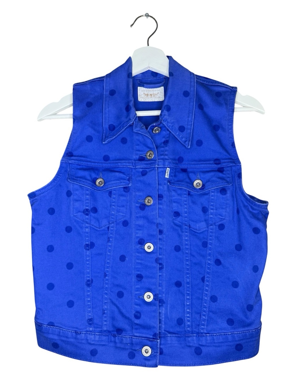 Levi's Trucker Royal Blue Polka Dot Denim Vest Medium
